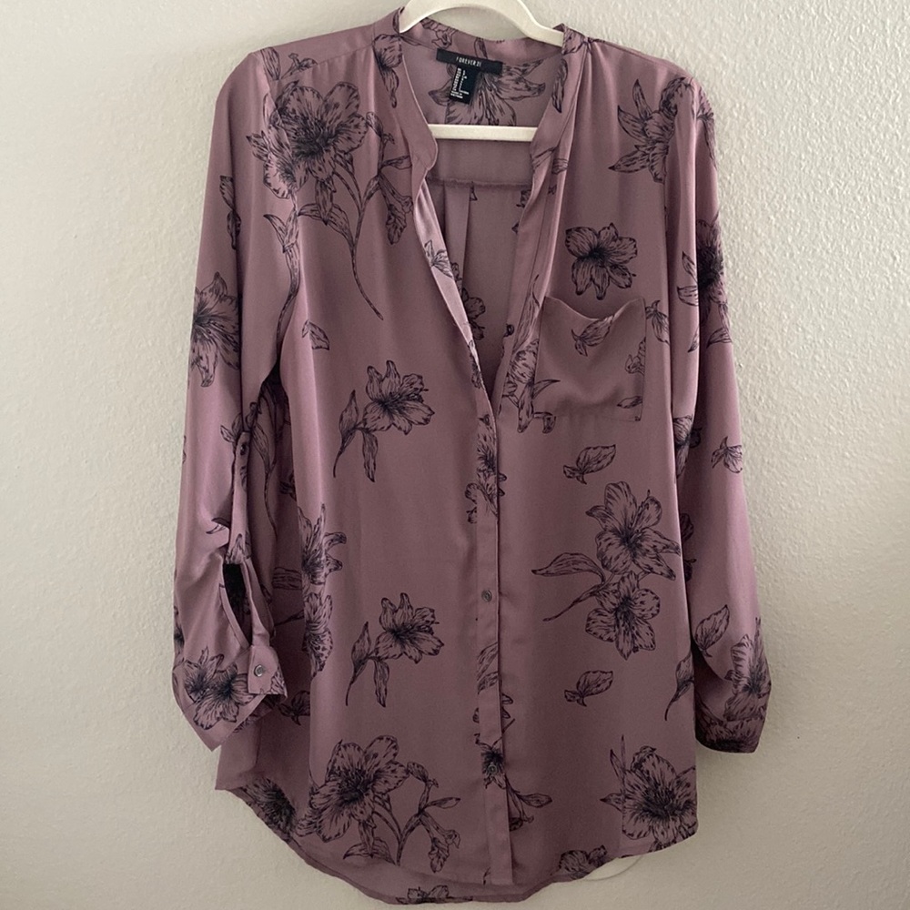 Forever 21 purple floral tunic blouse